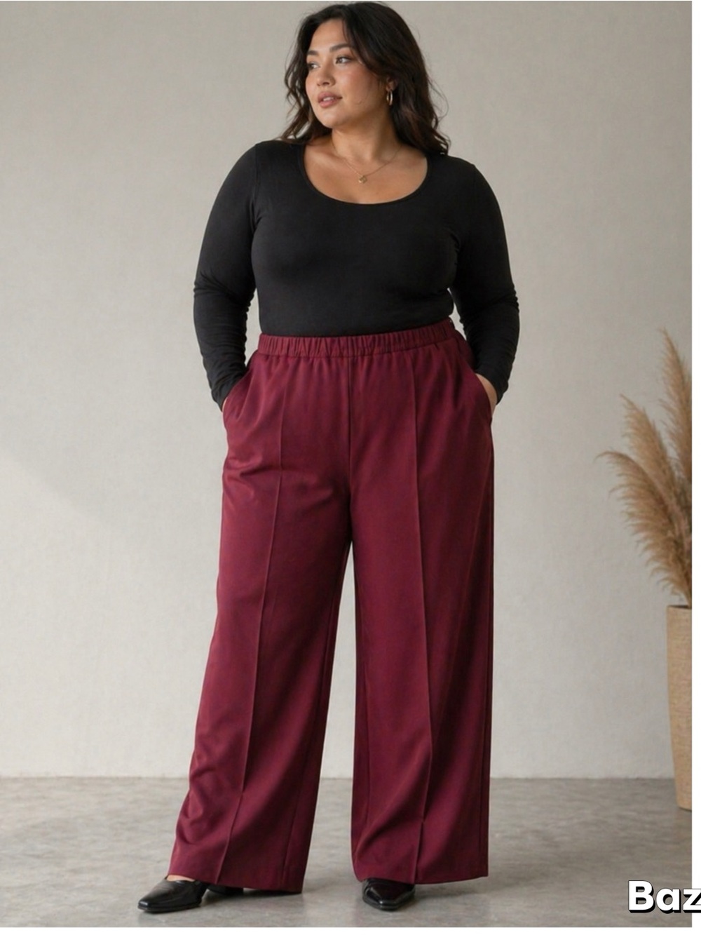 SZ 14 Pants burgundy Pleated Pull-On High Rise cape cod match mates